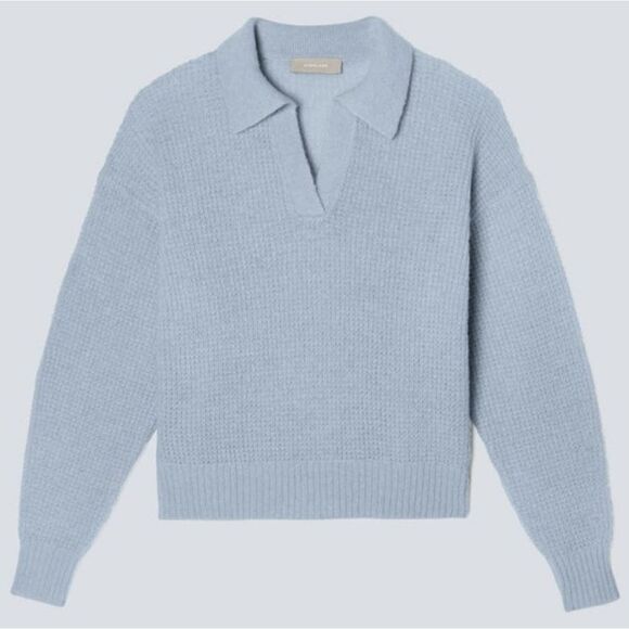 Everlane Baby Blue THE ALPACA WAFFLE-STITCH POLO Sweater S - Picture 3 of 13